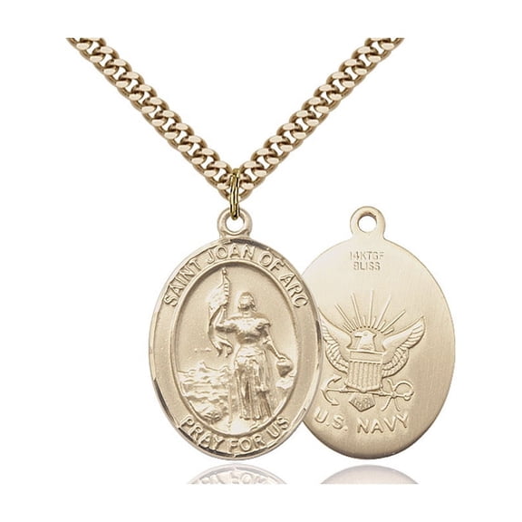 Gold Filled St. Joan Of Arc / Navy Pendant 1 x 3/4 inches with Heavy Curb Chain