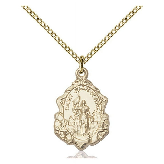 Gold Filled St. Joan of Arc Pendant 3/4 x 1/2 inches with 18 inch Gold Filled Curb Chain