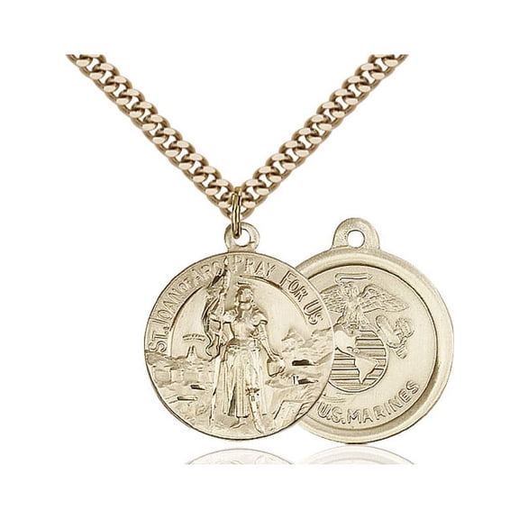 Gold Filled St. Joan of Arc Pendant 7/8 x 3/4 inches with Heavy Curb Chain