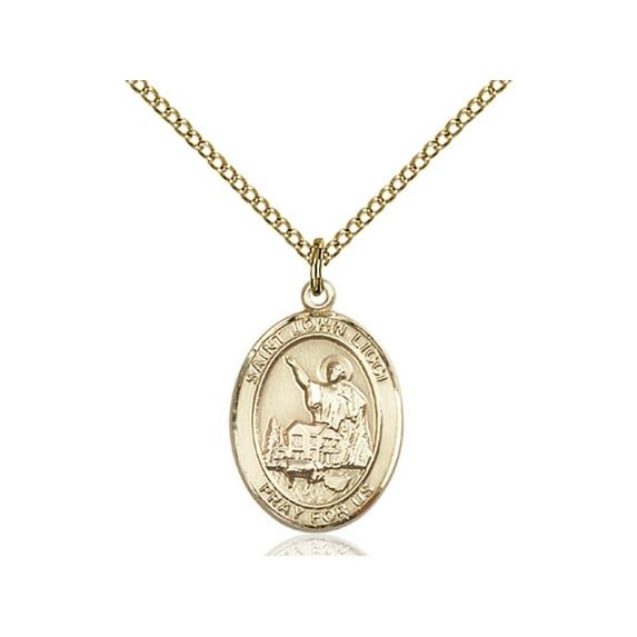 Gold Filled St. John Licci Pendant 3/4 x 1/2 inches with Gold Filled Lite Curb Chain