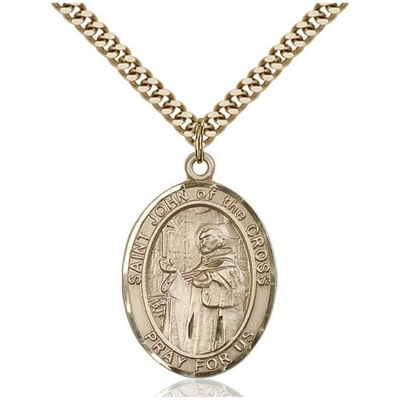 Gold Filled St. John of the Cross Pendant 1 x 3/4 inches with Heavy Curb Chain