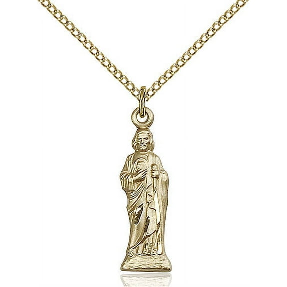 Gold Filled St. Jude Pendant 7/8 x 1/4 inches with Gold Filled Lite Curb Chain