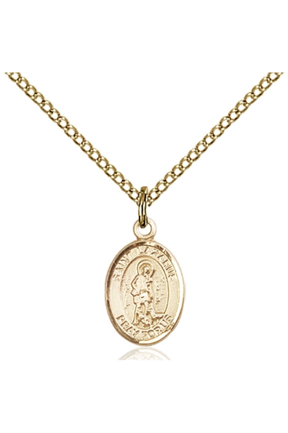 Gold Filled St. Lazarus Pendant 1/2 x 1/4 inches with Gold Filled Lite Curb Chain