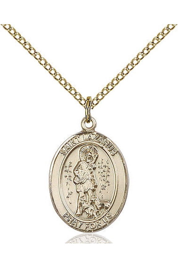 Gold Filled St. Lazarus Pendant 3/4 x 1/2 inches with Gold Filled Lite Curb Chain