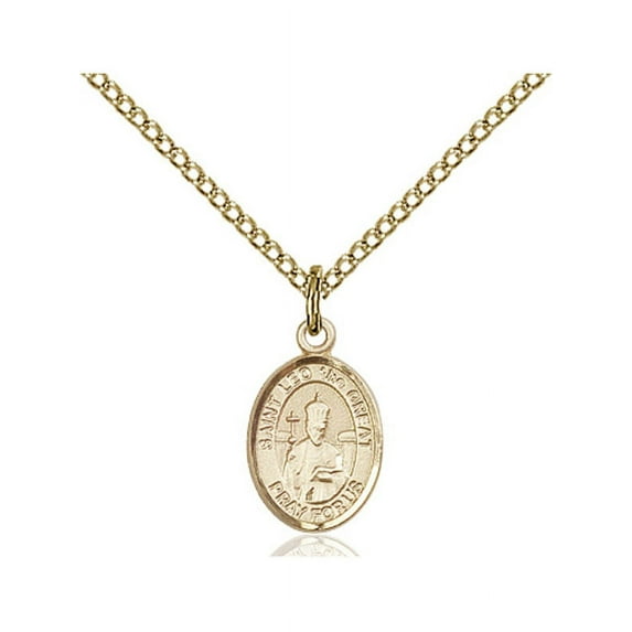 Gold Filled St. Leo the Great Pendant 1/2 x 1/4 inches with Gold Filled Lite Curb Chain