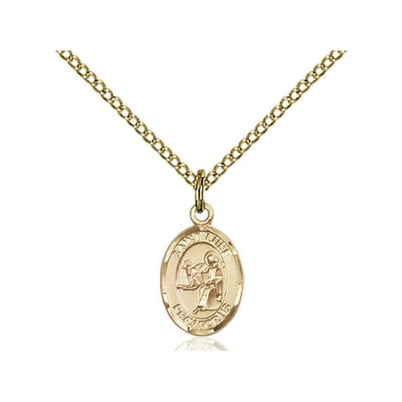 Gold Filled St. Luke the Apostle Pendant 1/2 x 1/4 inches with Gold Filled Lite Curb Chain