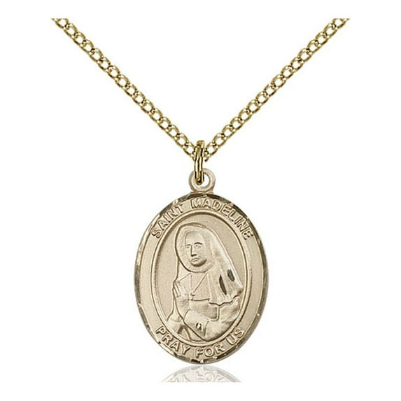 Gold Filled St. Madeline Sophie Barat Pendant 3/4 x 1/2 inches with Gold Filled Lite Curb Chain
