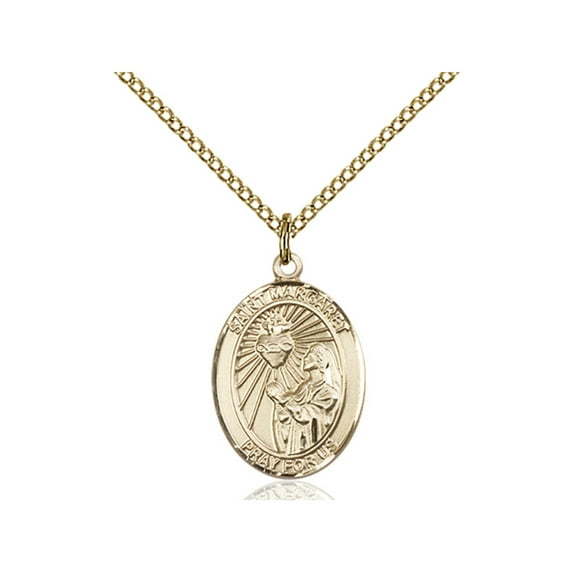 Gold Filled St. Margaret Mary Alacoque Pendant 3/4 x 1/2 inches with Gold Filled Lite Curb Chain