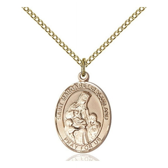 Gold Filled St. Margaret of Scotland Pendant 3/4 x 1/2 inches with 18 inch Gold Filled Curb Chain