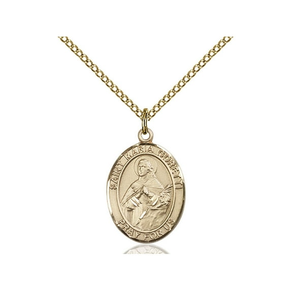 Gold Filled St. Maria Goretti Pendant 3/4 x 1/2 inches with Gold Filled Lite Curb Chain