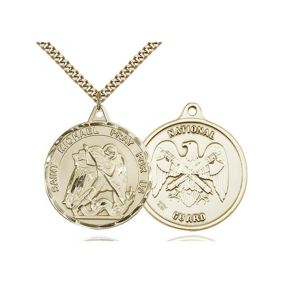 Gold Filled St. Michael Pendant 1 3/8 x 1 1/4 inches with Heavy Curb Chain