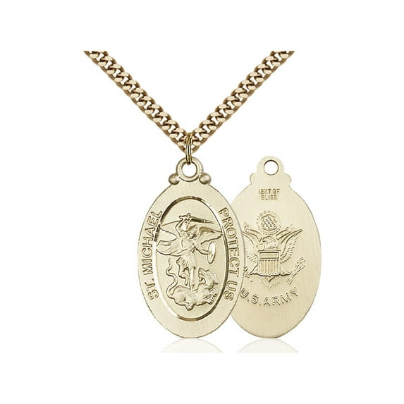 Gold Filled St. Michael the Archangel Pendant 1 1/8 x 5/8 inches with Heavy Curb Chain