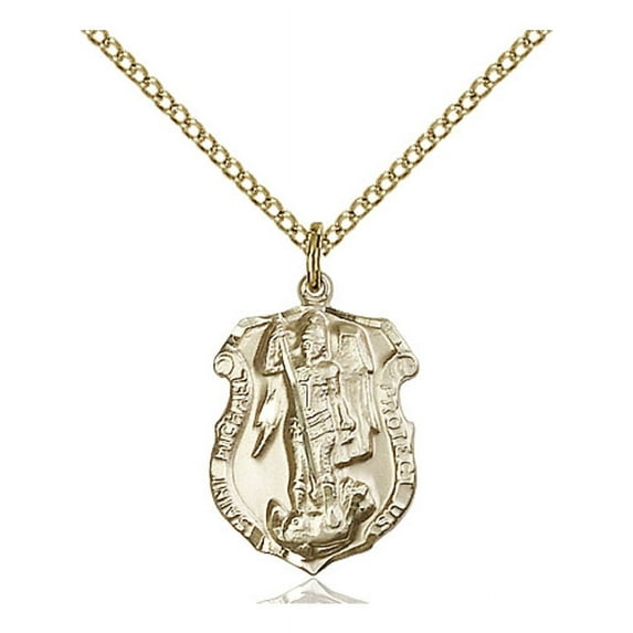 Gold Filled St. Michael the Archangel Pendant 3/4 x 1/2 inches with Gold Filled Lite Curb Chain