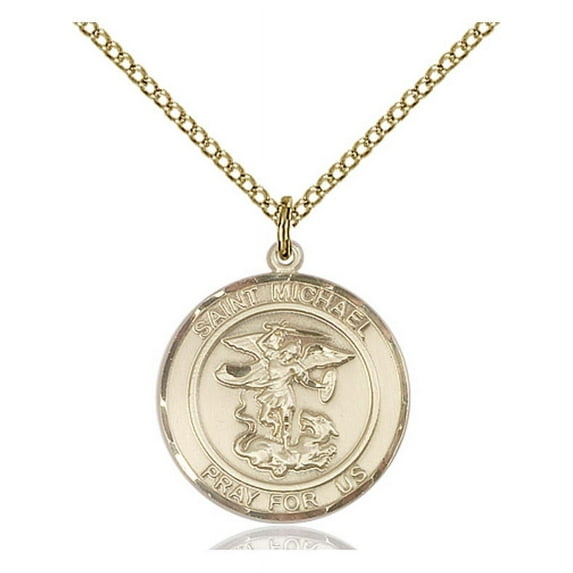 Gold Filled St. Michael the Archangel Pendant 3/4 x 5/8 inches with 18 inch Gold Filled Curb Chain