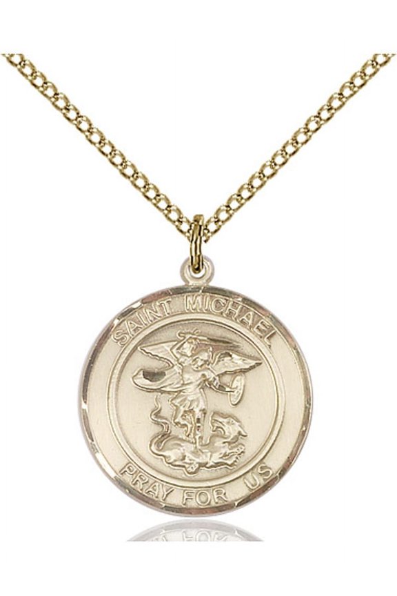 Gold Filled St. Michael the Archangel Pendant 3/4 x 5/8 inches with 18 inch Gold Filled Curb Chain