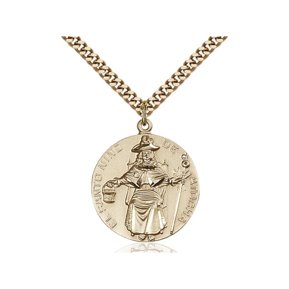 Gold Filled St. Ni?o de Atocha Pendant 1 x 7/8 inches with Heavy Curb Chain