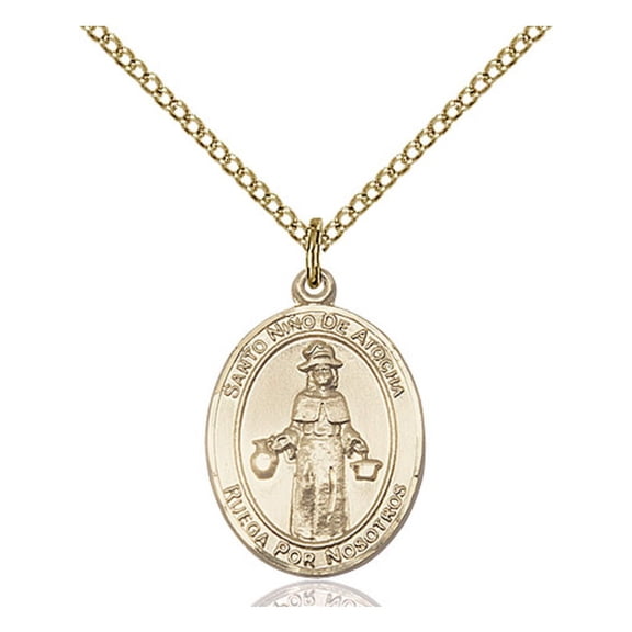 Gold Filled St. Nino de Atocha Pendant 3/4 x 1/2 inches with 18 inch Gold Filled Curb Chain