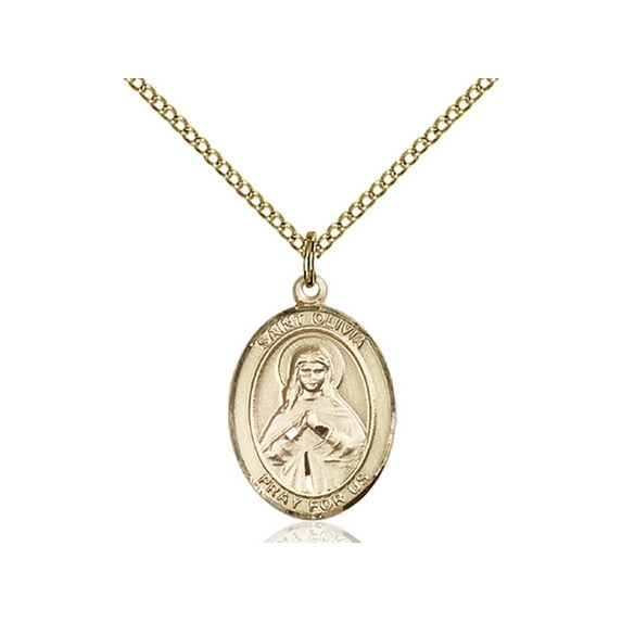 Gold Filled St. Olivia Pendant 3/4 x 1/2 inches with Gold Filled Lite Curb Chain