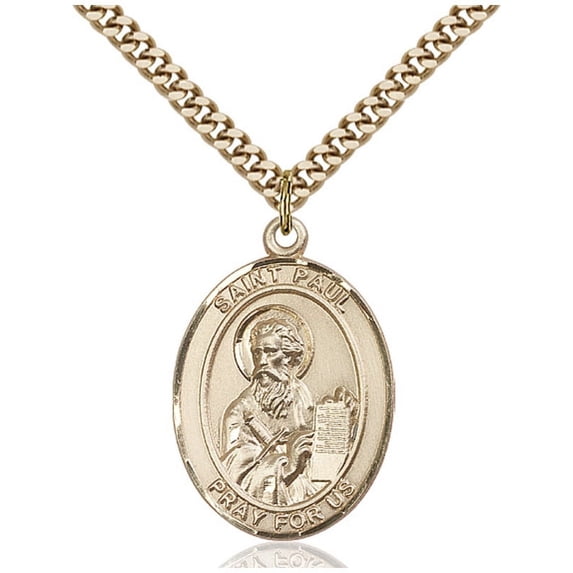 Gold Filled St. Paul the Apostle Pendant 1 x 3/4 inches with Heavy Curb Chain