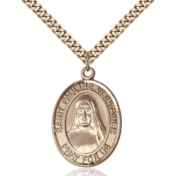 Gold Filled St. Pauline Visintainer Pendant 1 x 3/4 inches with Heavy Curb Chain
