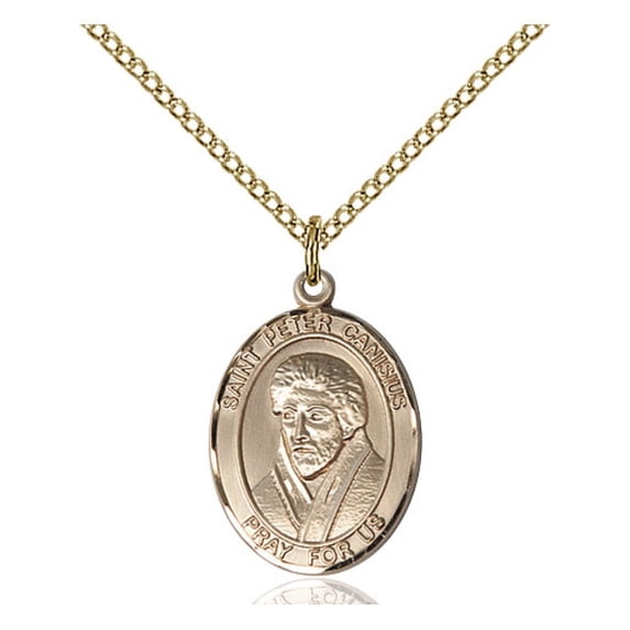 Gold Filled St. Peter Canisius Pendant 3/4 x 1/2 inches with 18 inch Gold Filled Curb Chain