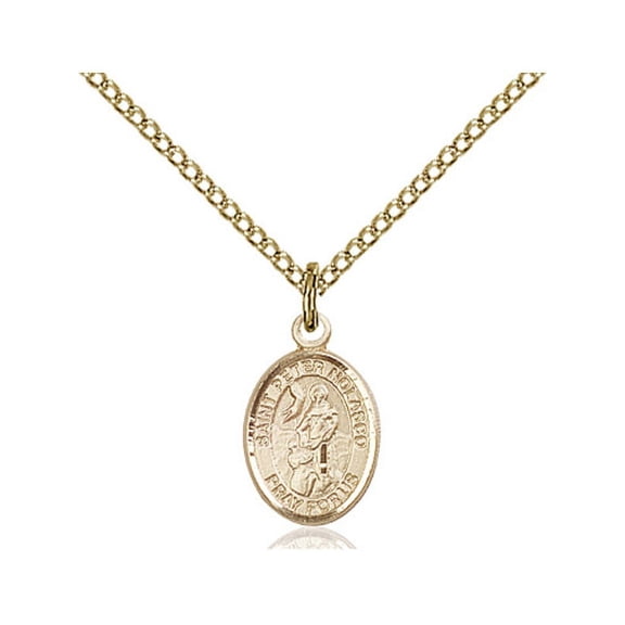 Gold Filled St. Peter Nolasco Pendant 1/2 x 1/4 inches with Gold Filled Lite Curb Chain