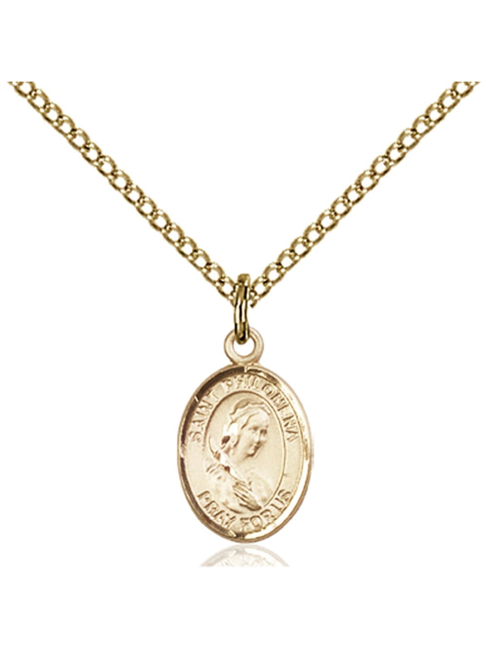Gold Filled St. Philomena Pendant 1/2 x 1/4 inches with Gold Filled Lite Curb Chain