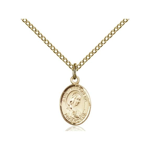 Gold Filled St. Philomena Pendant 1/2 x 1/4 inches with Gold Filled Lite Curb Chain