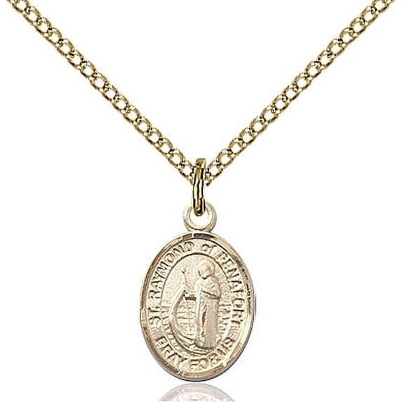 Gold Filled St. Raymond of Penafort Pendant 1/2 x 1/4 inches with Gold-Filled Lite Curb Chain