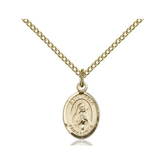 Gold Filled St. Rita of Cascia Pendant 1/2 x 1/4 inches with Gold Filled Lite Curb Chain
