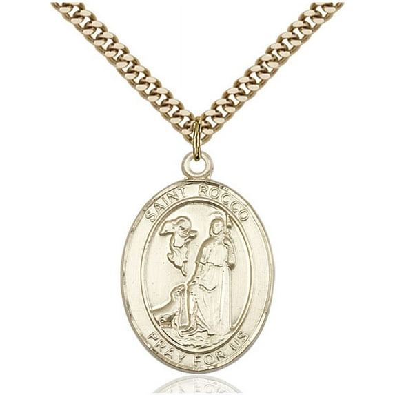 Gold Filled St. Rocco Pendant 1 x 3/4 inches with Heavy Curb Chain