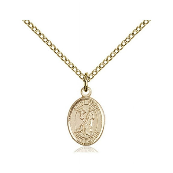 Gold Filled St. Roch Pendant 1/2 x 1/4 inches with Gold Filled Lite Curb Chain