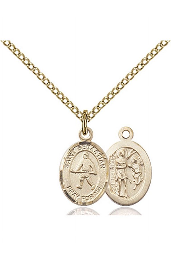 Gold Filled St. Sebastian/Field Hockey Pendant 1/2 x 1/4 inches with Gold-Filled Lite Curb Chain