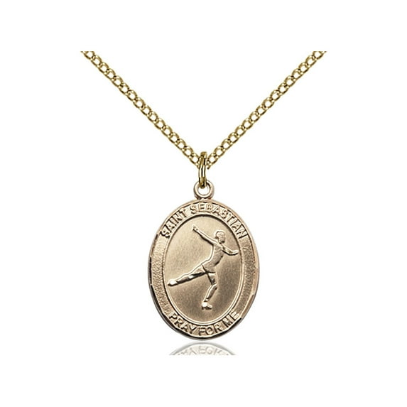 Gold Filled St. Sebastian/Figure Skating Pendant 3/4 x 1/2 inches with Gold Filled Lite Curb Chain