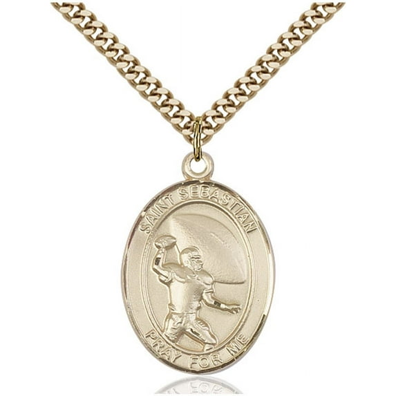 Gold Filled St. Sebastian / Football Pendant 1 x 3/4 inches with Heavy Curb Chain