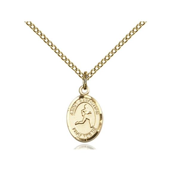 Gold Filled St. Sebastian Pendant 1/2 x 1/4 inches with Gold Filled Lite Curb Chain