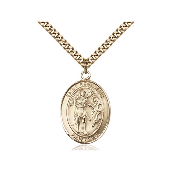 Gold Filled St. Sebastian Pendant 1 x 3/4 inches with Heavy Curb Chain