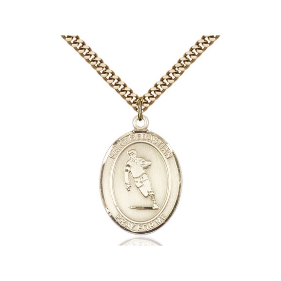 Gold Filled St. Sebastian / Rugby Pendant 1 x 3/4 inches with Heavy Curb Chain
