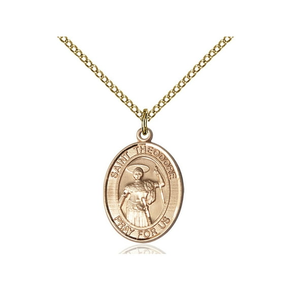 Gold Filled St. Theodore Stratelates Pendant 3/4 x 1/2 inches with 18 inch Gold Filled Curb Chain