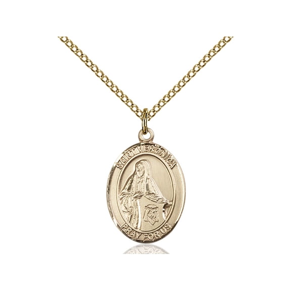 Gold Filled St. Veronica Pendant 3/4 x 1/2 inches with Gold Filled Lite Curb Chain