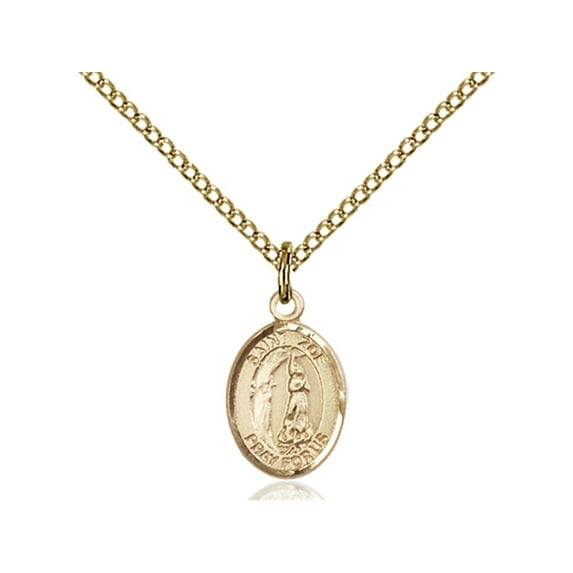 Gold Filled St. Zoe of Rome Pendant 1/2 x 1/4 inches with Gold Filled Lite Curb Chain