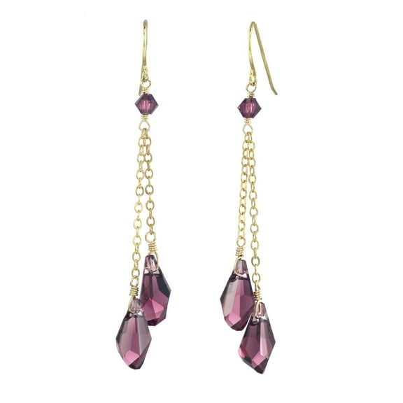 LTC Designs Gold -Filled Twin Chain and Purple Austrian Crystal Faceted Teardrop Earrings, for Adults