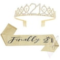 thumbnail image 1 of Gold "Finally" Birthday Sash & Set for Women - Glitter Fabric Sash, Rhinestone , Adjustable Size, Suitable for 16/21/30/40/50/60/70 Birthdays, 1 of 3