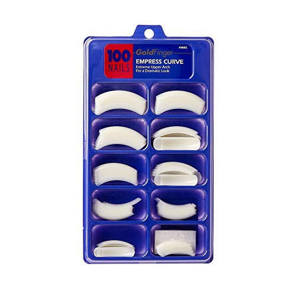 Gold Finger 100 Acrylic Plain Nails (1 PACK, Empress Curve) Overlap Long Length, Half Cover
