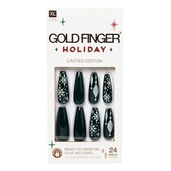 Gold Finger 24 Pcs Holiday Press On Nails – Christmas French Tip Square Coffin Oval Nails [GD02YX]