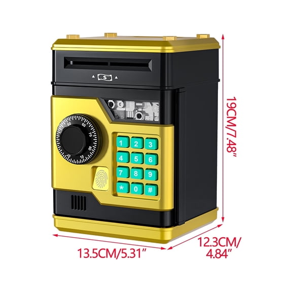 Gold Fingerprint Password Electronic Piggy Bank For Kids Atm Coin Money Box Gold