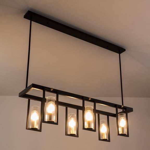 Gold Finish 6-Light Kitchen Island Lighting, Modern Linear Pendant Light Fixture