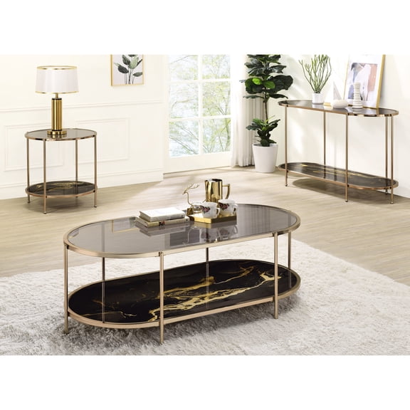Gold Finish Metal Coffee Table with Shelf / Simple Upkeep, Display Space
