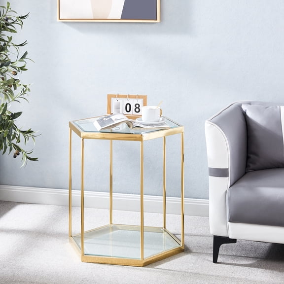 Gold Finish Stainless Steel Glass End Table - Maximize Storage Needs, , Simple To Clean And Assemble & Enhance Storage, Easy Maintain Cleanliness