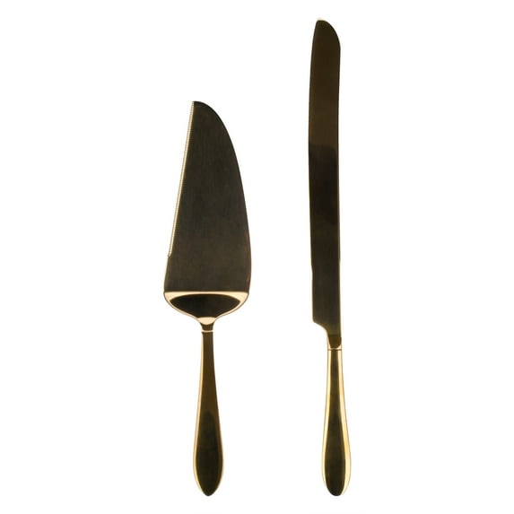 Gold-Finished Stainless Steel Cake Knife & Server Set by Celebrate It – 2-Piece Elegant Cake Cutting Utensils for Weddings - Engagements & Special Occasions